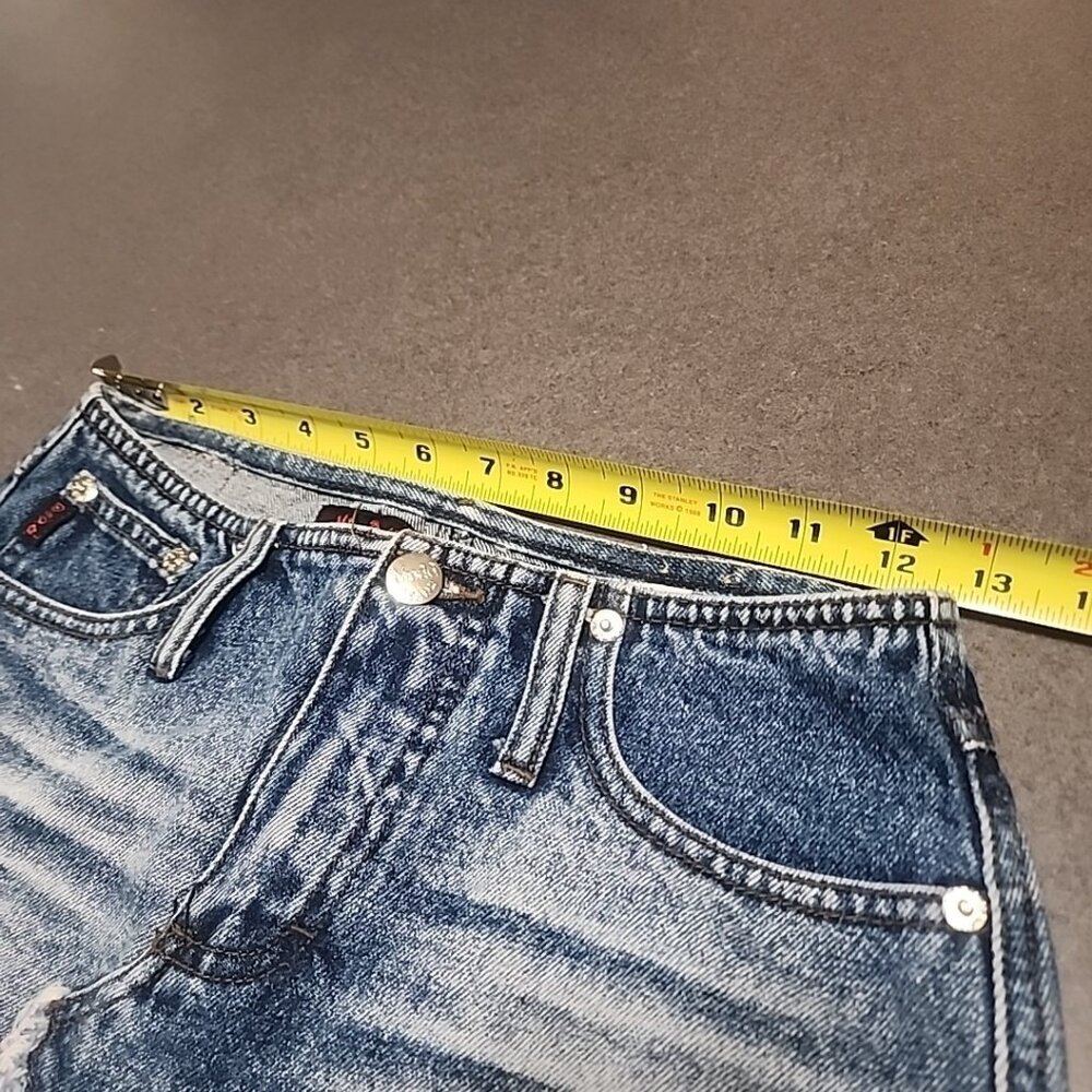 Vintage Y2K Mudd Low Rise Denim Mini Skirt Distressed Frayed Hem Grunge Indie - Picture 6 of 8